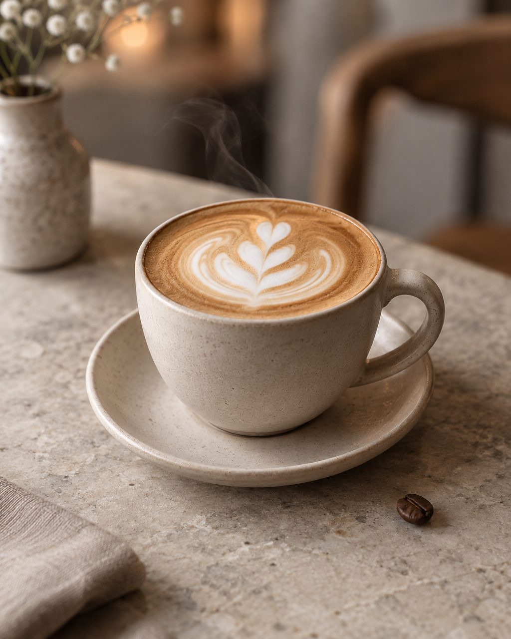 Flat white in a speckled cup